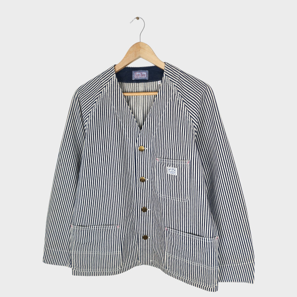 BLUE BLUE JAPAN Men's Made in Japan Hickory Stripe V-Neck Chore Jacket