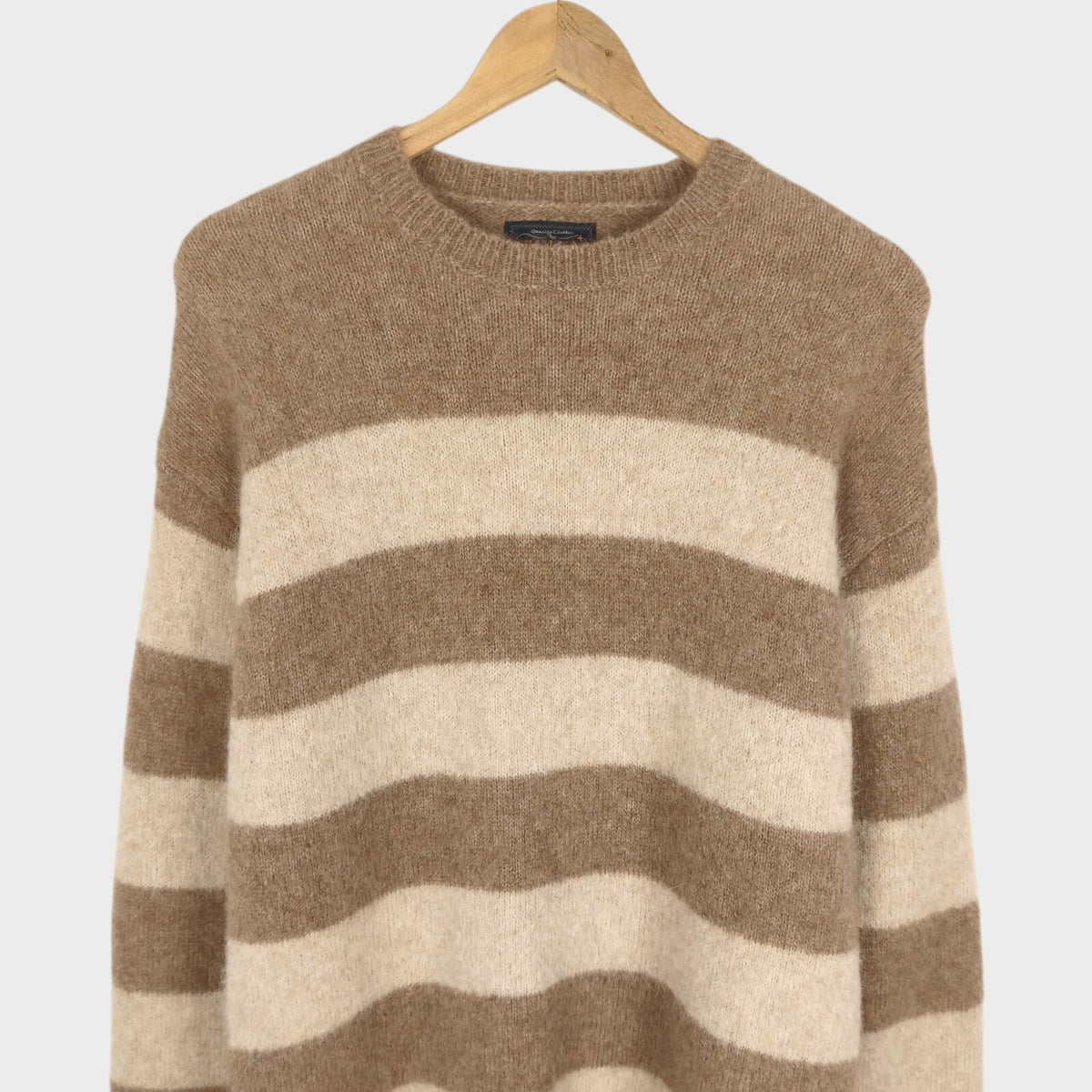 BEAMS PLUS Men's Llama Cashmere Mohair Blend Striped Shaggy Jumper