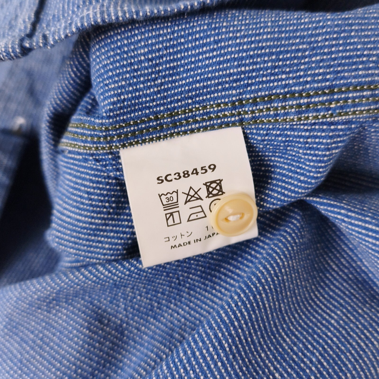 SUGAR CANE Men's Made in Japan Blue Embroidered Striped Utility Work Shirt