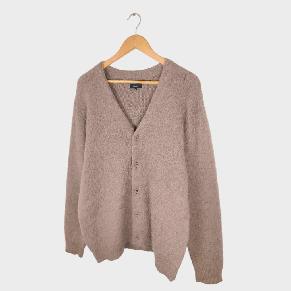 BEAMS Men's Mauve Mohair Blend Shaggy Grunge Cardigan