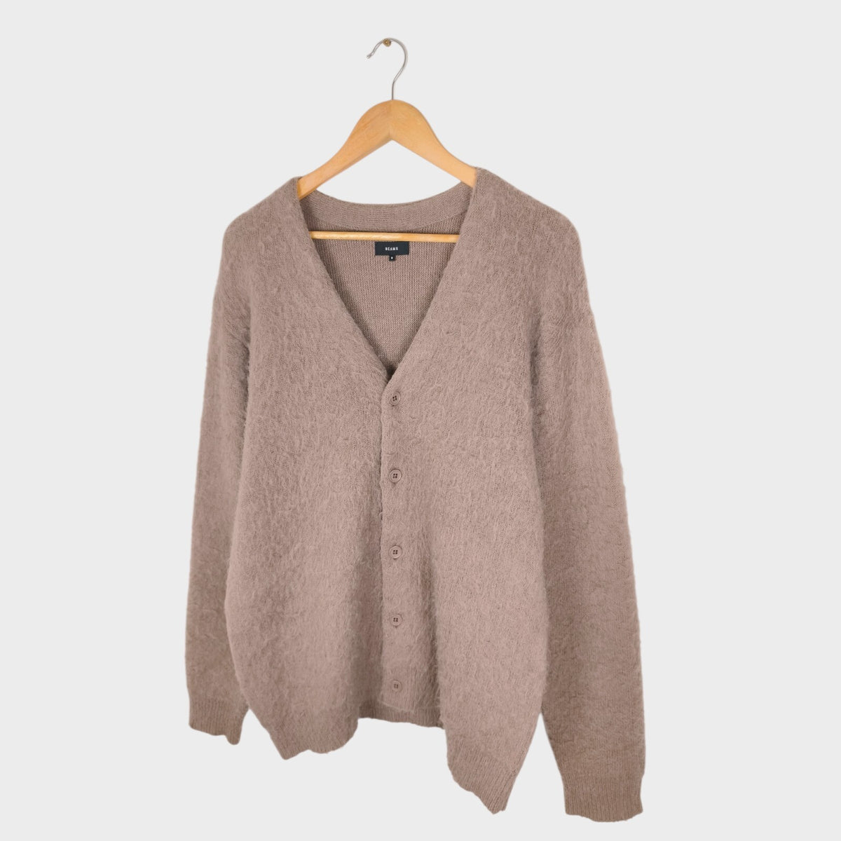 BEAMS Men's Mauve Mohair Blend Shaggy Grunge Cardigan