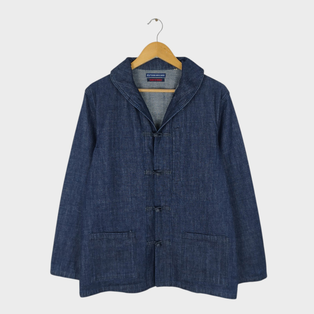 TIGRE BROCANTE Men's Made in Japan Denim Shawl Collar Chinese Jacket