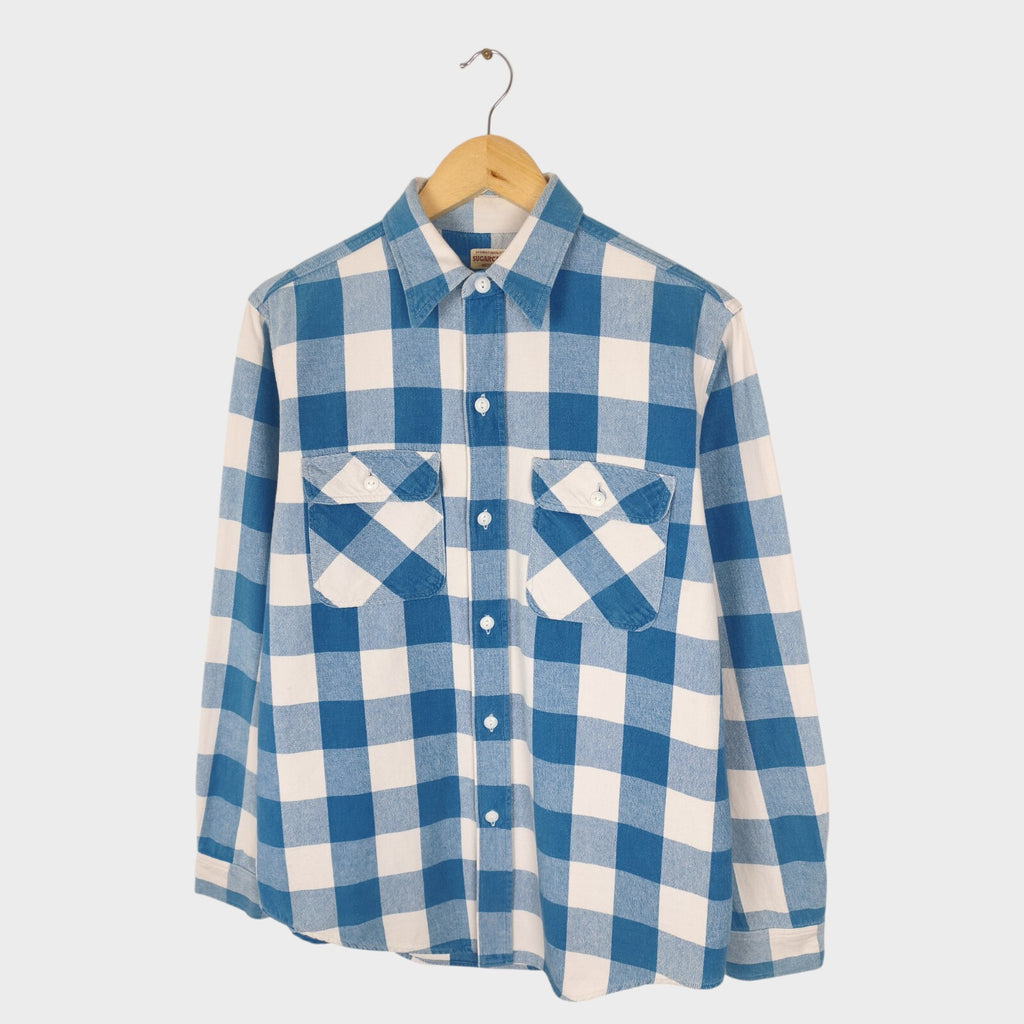 SUGAR CANE Men's Made in Japan Blue Checked Heavyweight Cotton Shirt