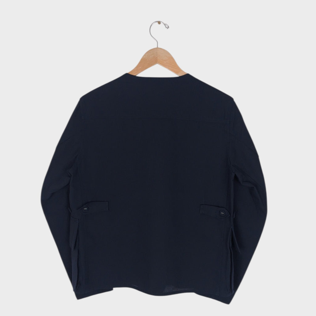 KABEL Men's Navy Blue Made in Japan 100% Wool/Linen V-Neck Utility Jacket