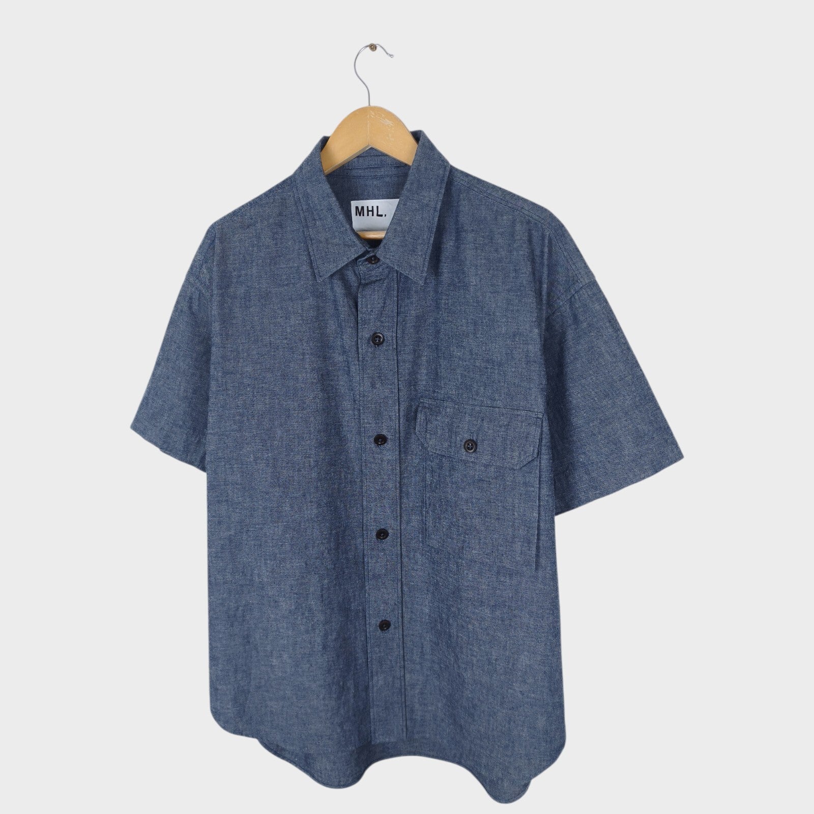 MHL MARGARET HOWELL Men's Blue Relaxed Fit Heavyweight Cotton Chambray Shirt