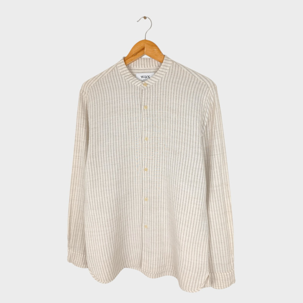 WAX LONDON Men's Striped Cotton/Linen/Viscose Grandad Collar Shirt