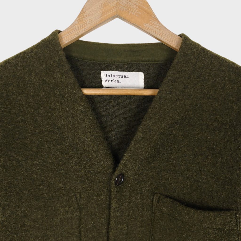 UNIVERSAL WORKS Men's Olive Green Wool Fleece Cardigan