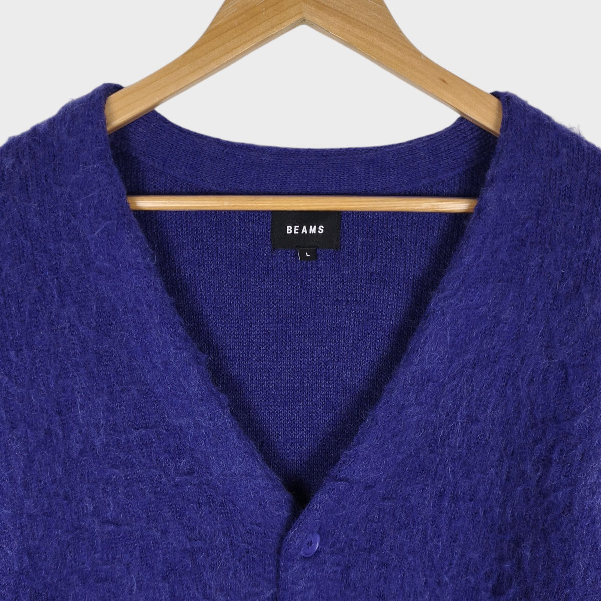 BEAMS Men's Purple Mohair Blend Shaggy Grunge Cardigan