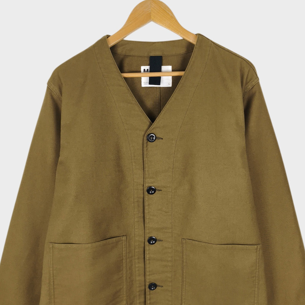 MHL MARGARET HOWELL Men's Khaki V-Neck Cotton Moleskin Jacket