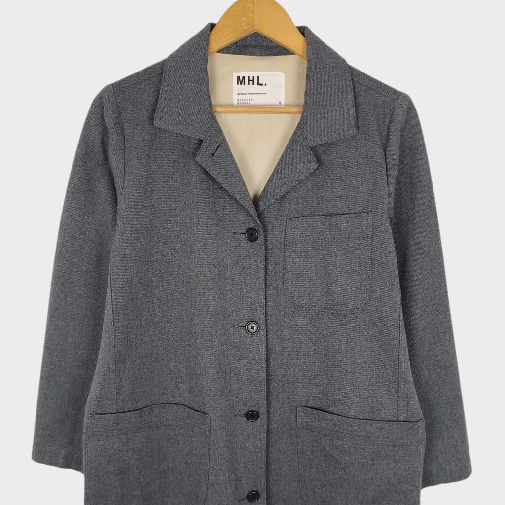 MHL MARGARET HOWELL Women's Grey Cotton Wool Blend Belted Coat