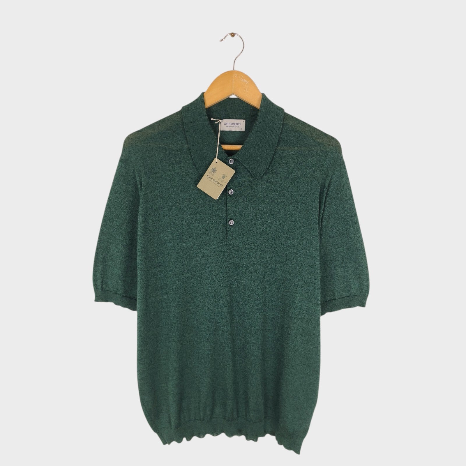JOHN SMEDLEY Men's Bottle Green Made in England Wool/Cotton Isis Polo Shirt