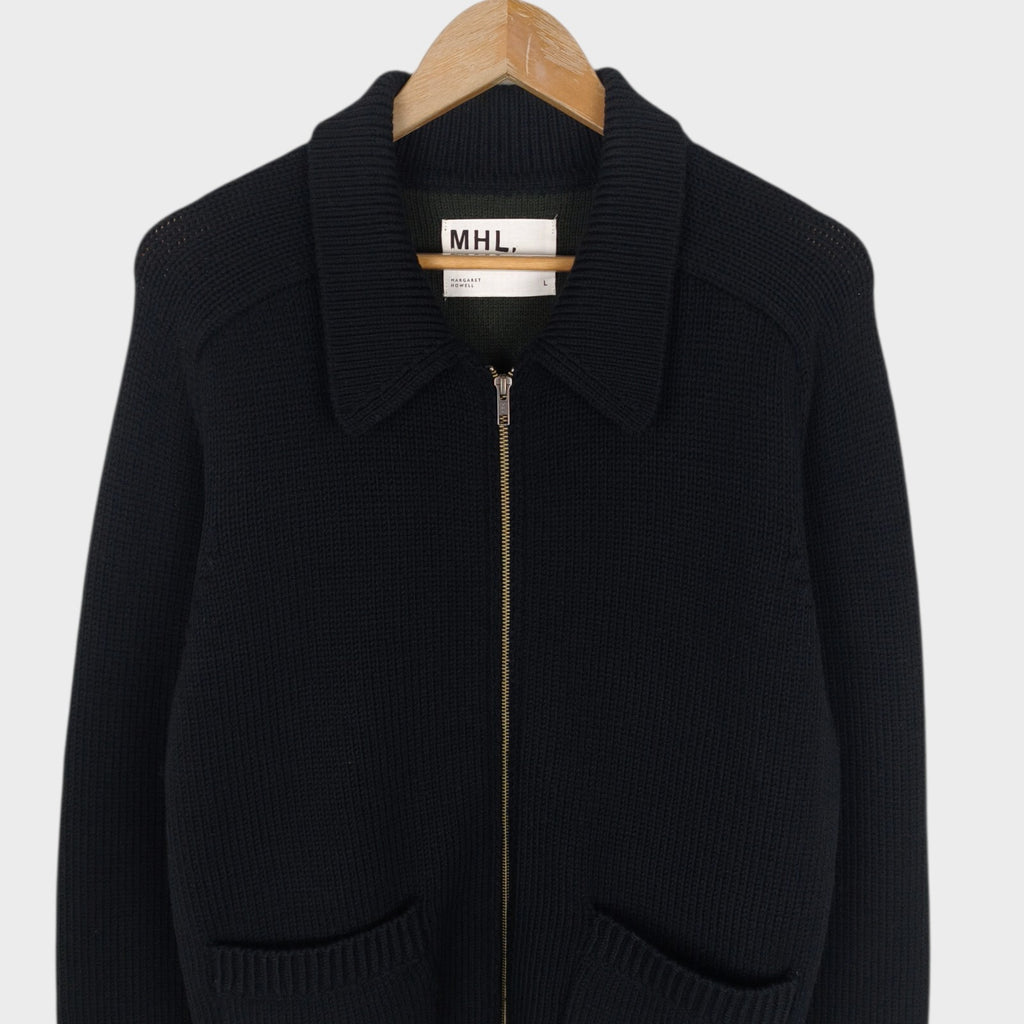 MHL MARGARET HOWELL Men's Black 100% Wool Heavyweight Cardigan Jacket