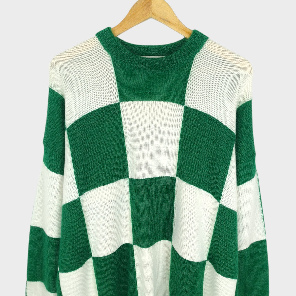 PUBLIC TOKYO Men's Made in Japan Green/White Check Mohair Blend Shaggy Jumper