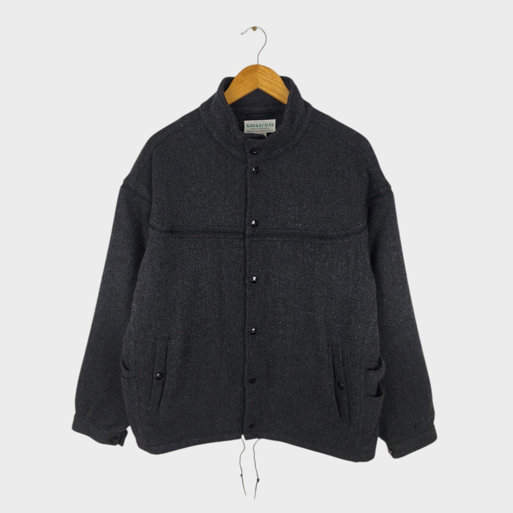 SASSAFRAS Men's Made in Japan Grey Gardener Cap Wool Herringbone Blanket Jacket