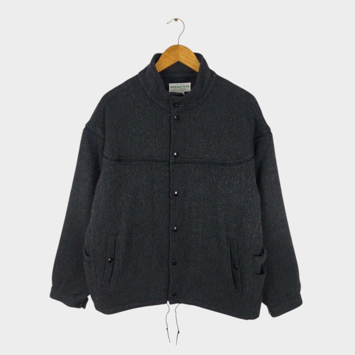 SASSAFRAS Men's Made in Japan Grey Gardener Cap Wool Herringbone Blanket Jacket