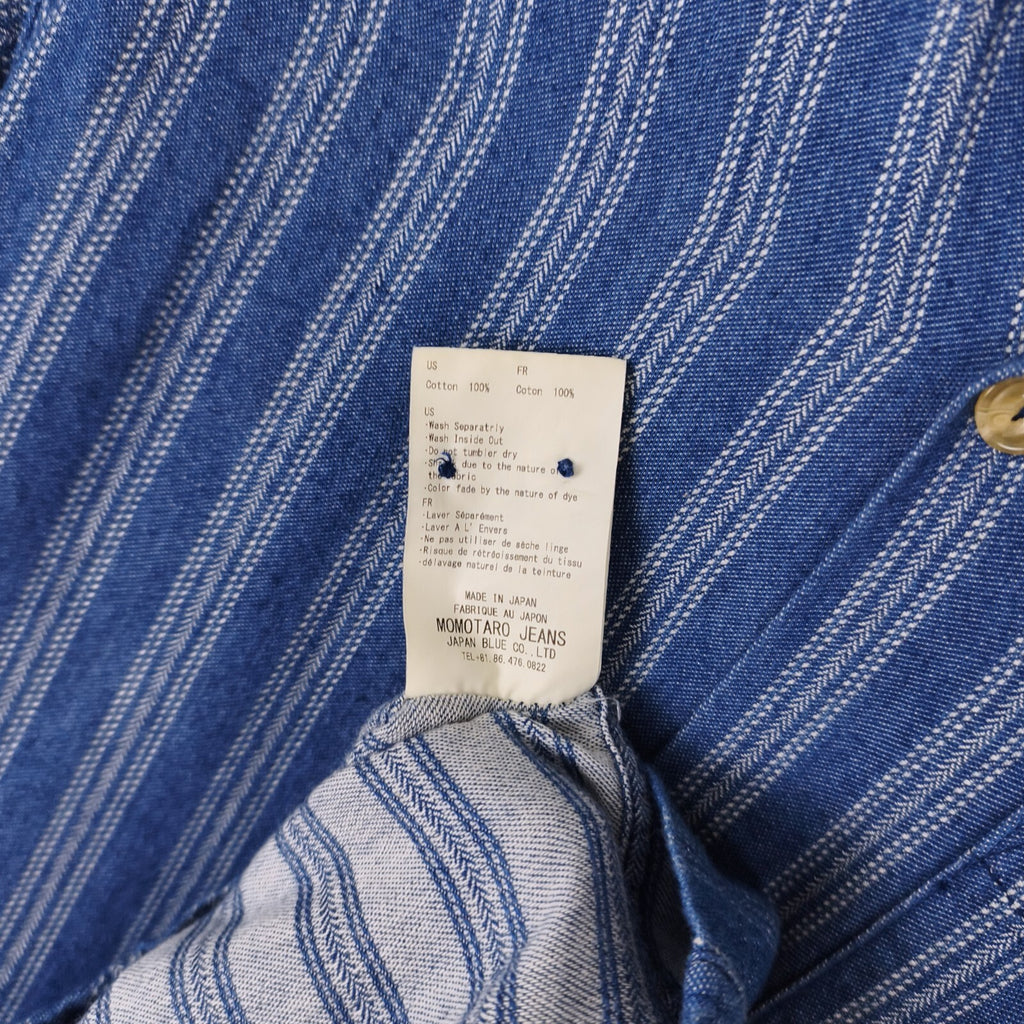 MOMOTARO Men's Made in Japan Blue Striped Camp Collar Short Sleeved Shirt