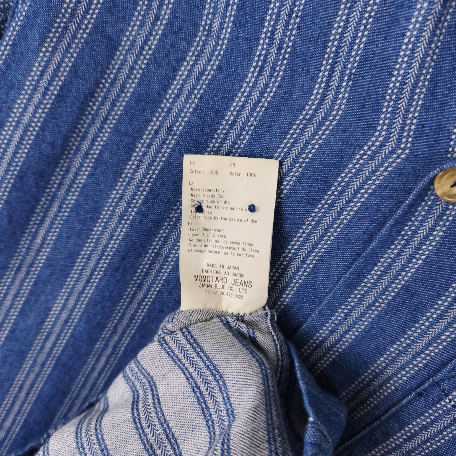MOMOTARO Men's Made in Japan Blue Striped Camp Collar Short Sleeved Shirt