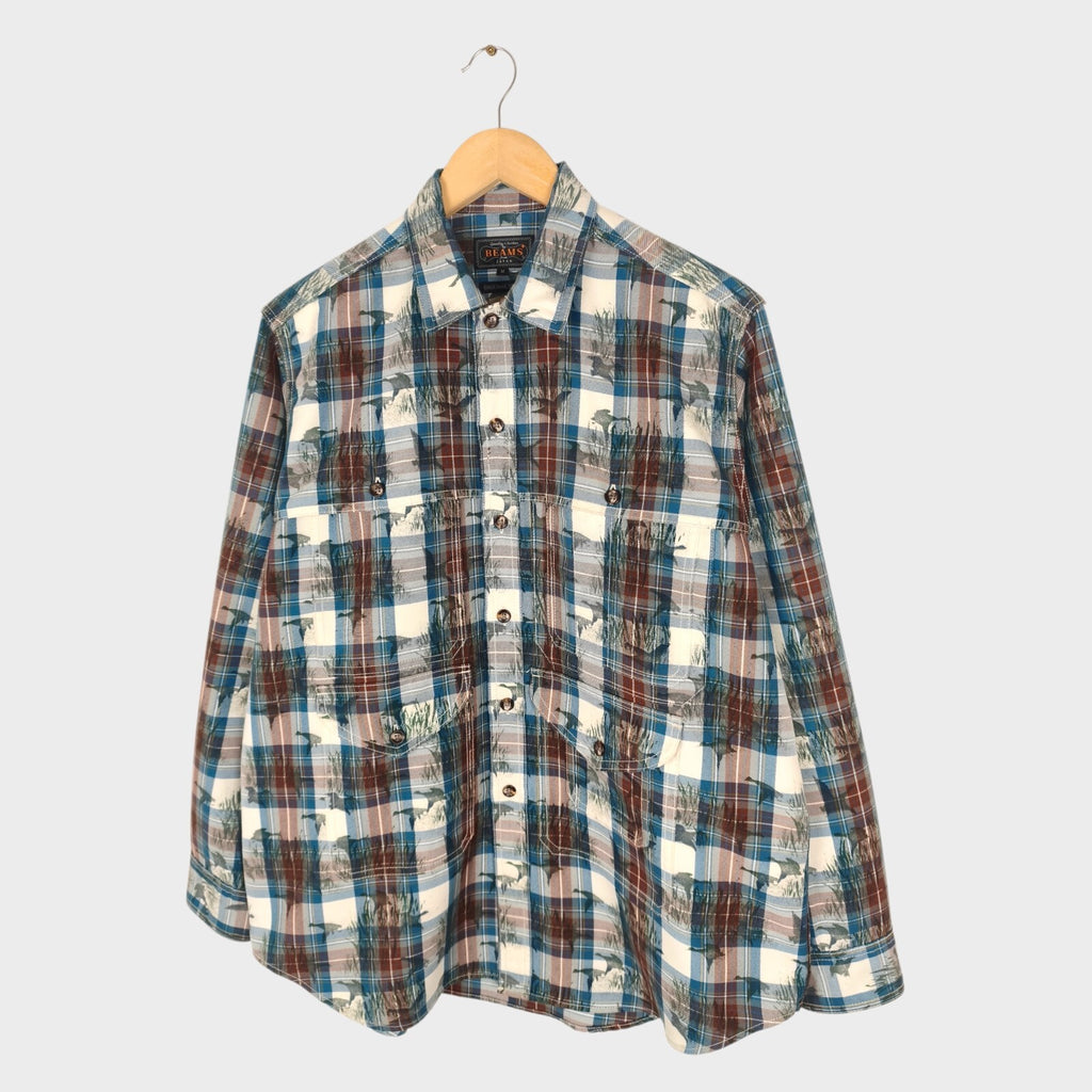 BEAMS PLUS Men's Checked Relaxed Fit Adventure Cruiser Overshirt