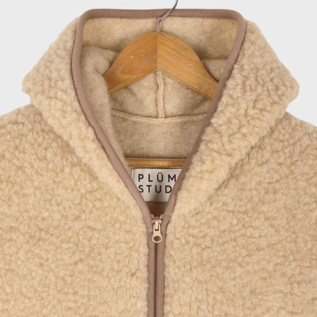 PLUMO STUDIO Women's 100% Wool Pile Fleece Hooded Zip Vest Gilet