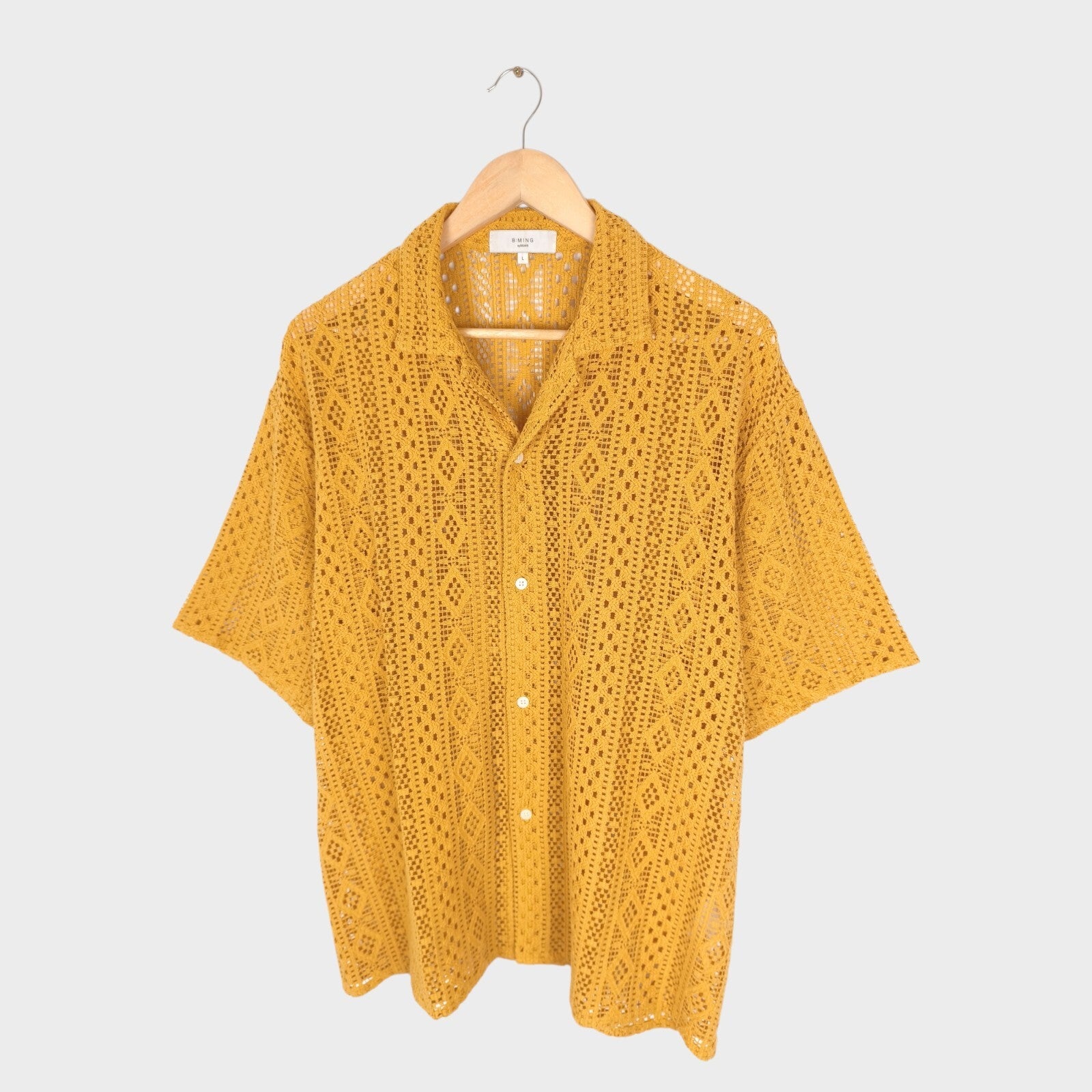 BEAMS B:MING Men's Yellow Crochet Short Sleeved Shirt
