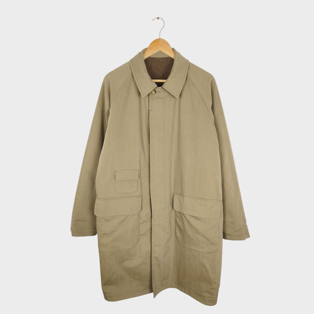 BEAMS PLUS Men's Brown Heavyweight 100% Wool Reversible Balmacaan Coat