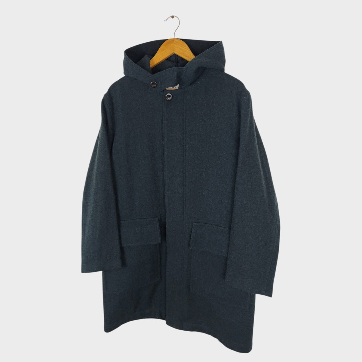 MHL MARGARET HOWELL Men's Muted Dark Green 100% Wool Hooded Coat