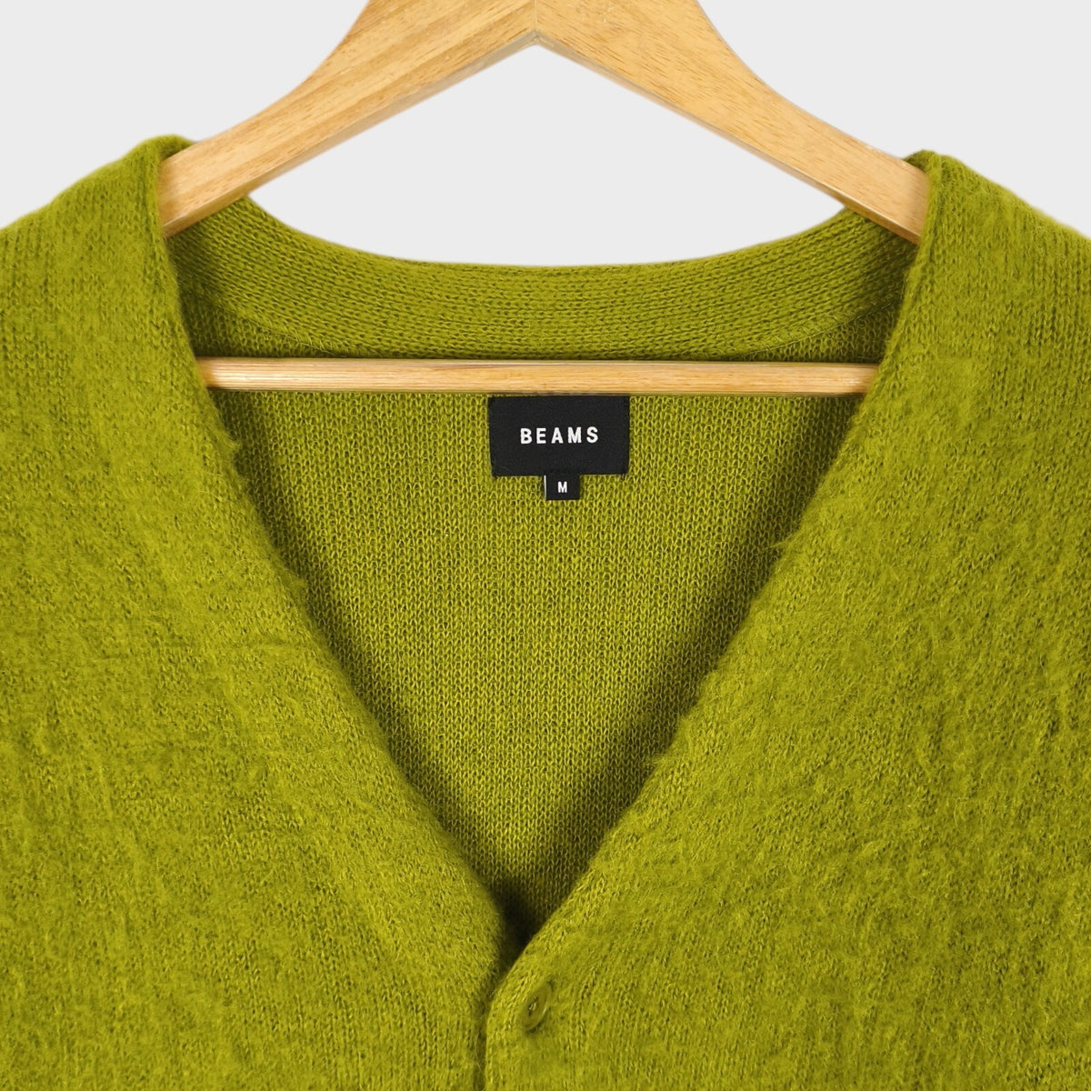 BEAMS Men's Lime Green Mohair Blend Shaggy Grunge Cardigan