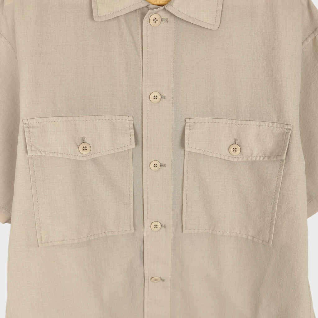 BEAMS B:MING Men's Cream Boxy Fit Short Sleeved Utility Shirt