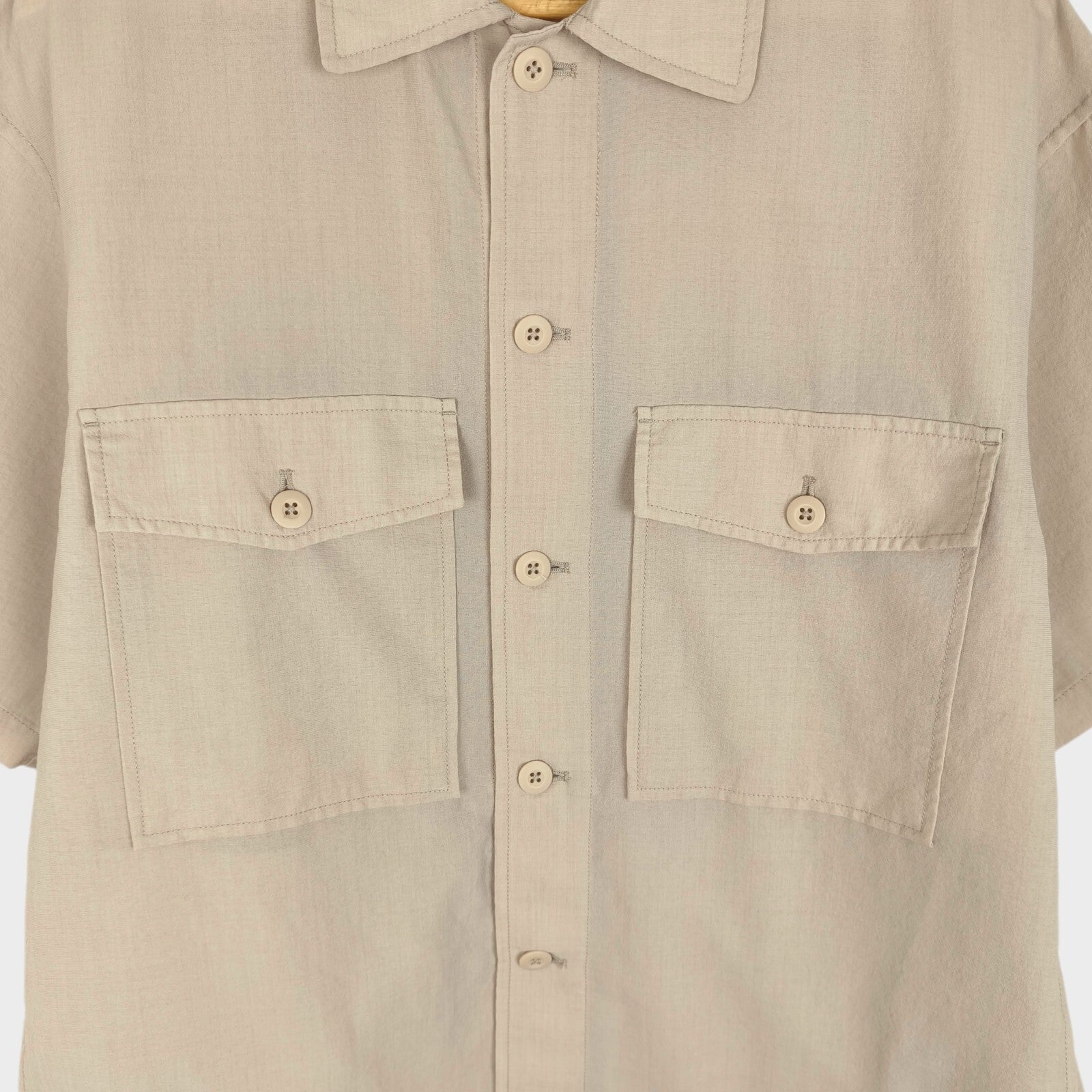 BEAMS B:MING Men's Cream Boxy Fit Short Sleeved Utility Shirt