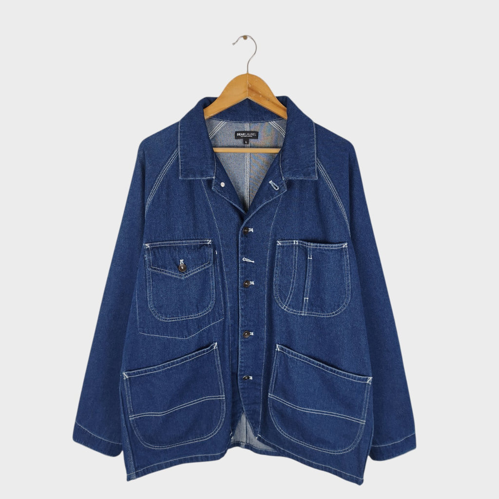 MURASAKI SPORTS Men's Blue Denim Utility Chore Jacket