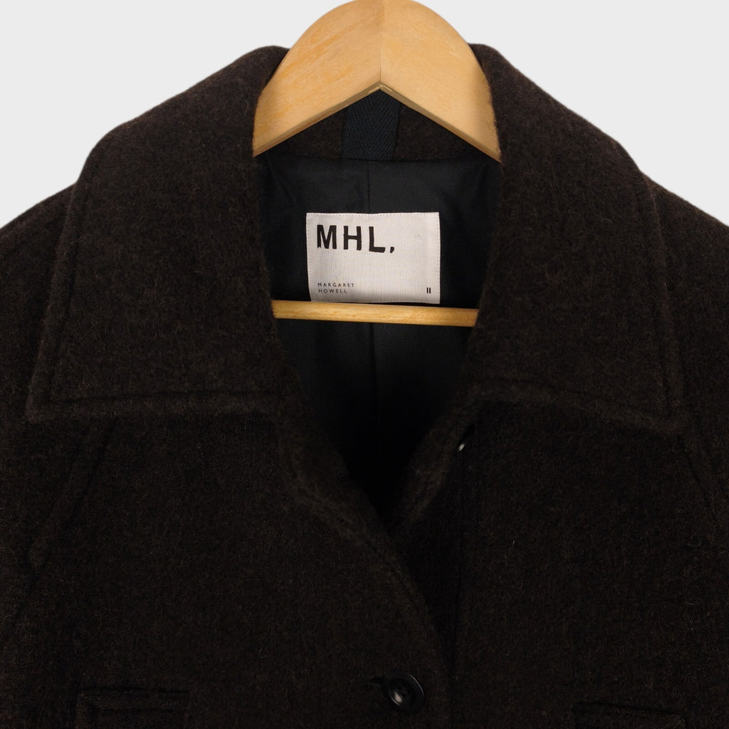 MHL MARGARET HOWELL Women's Dark Brown Heavyweight 100% Wool Coat
