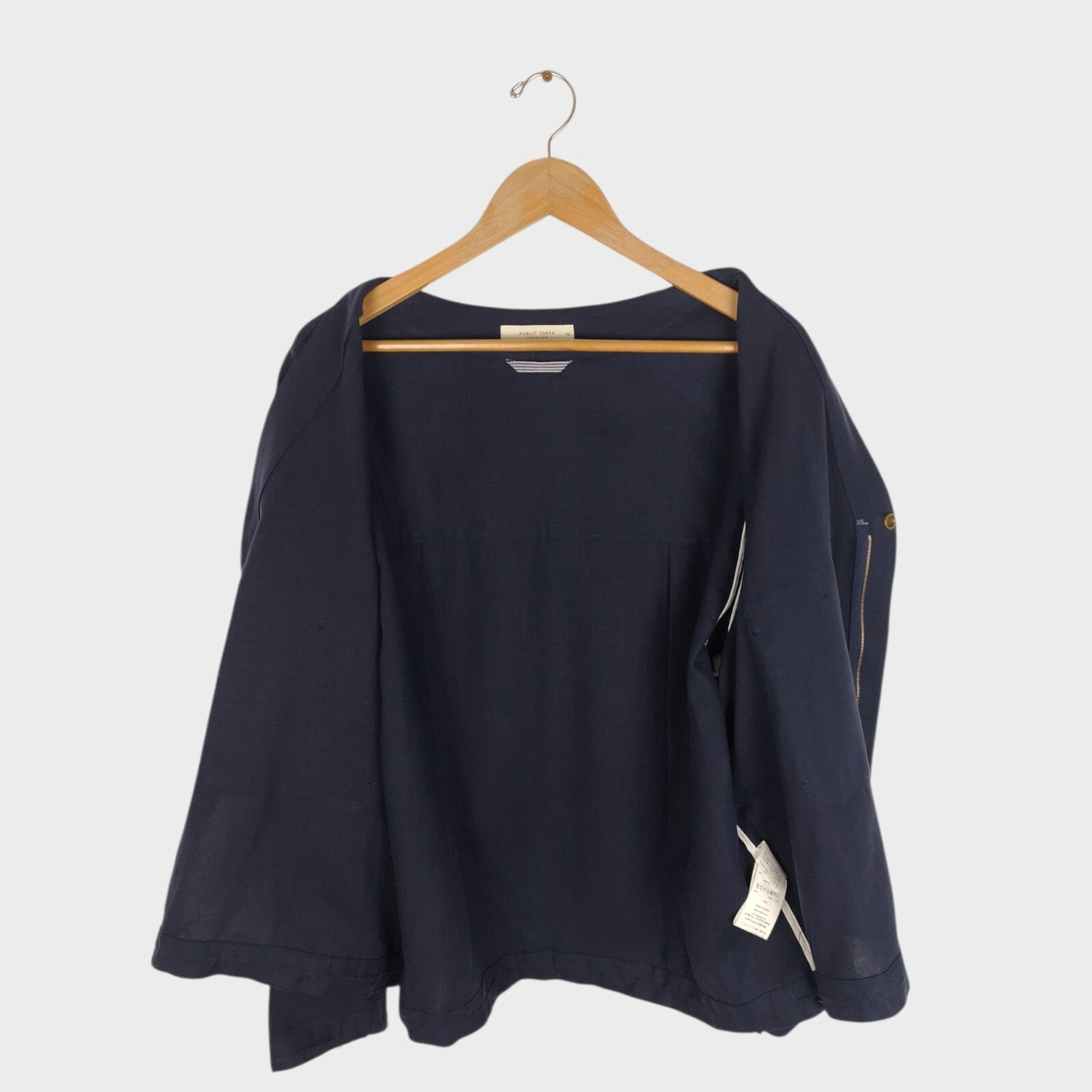PUBLIC TOKYO Men's Navy Blue Made in Japan 100% Linen V-Neck Utility Jacket