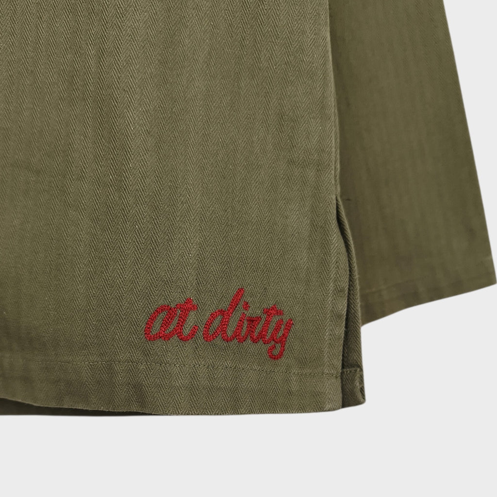 AT-DIRTY Men's Made in Japan Green Military Fatigue Pullover Overshirt