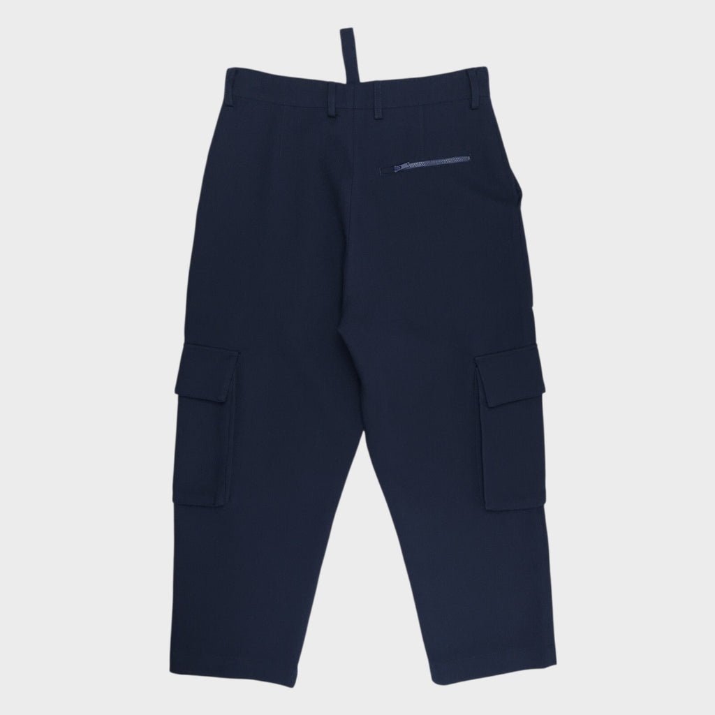 STUDIO NICHOLSON x ZARA Men's Navy Blue 100% Wool Cropped Cargo Trousers