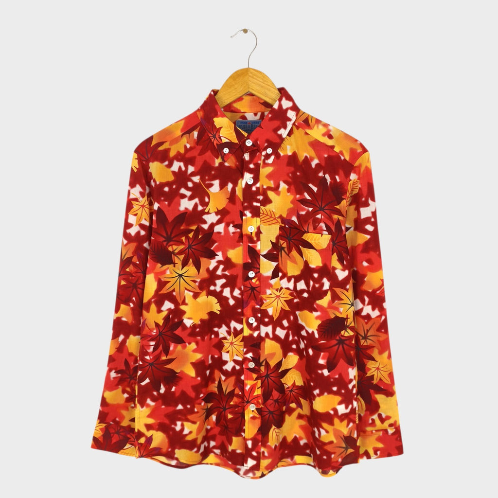 BLUE BLUE JAPAN Men's Made in Japan Autumn Maple Leaf Print Cotton/Wool Shirt
