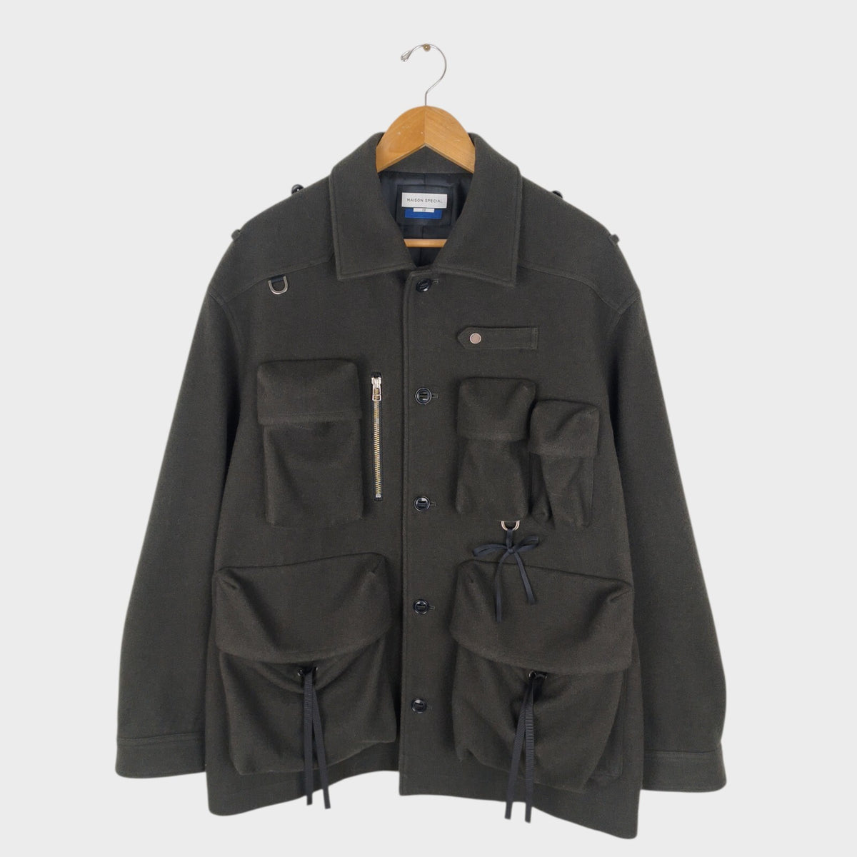 MAISON SPECIAL Japan Men's Grey 100% Wool Military Utility Jacket