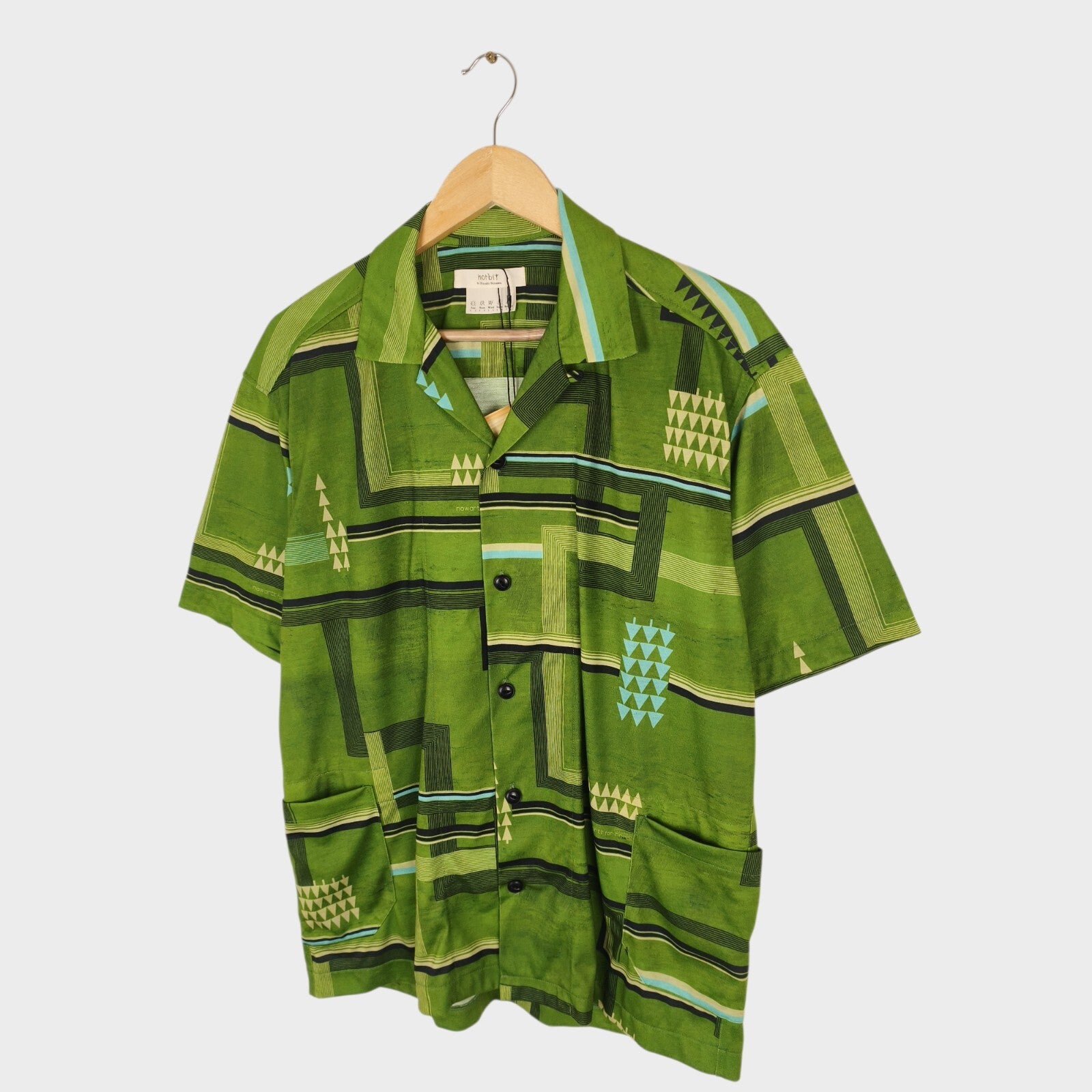 NORBIT BY HIROSHI NOZAWA Men's Green All-Over Print Aloha Shirt