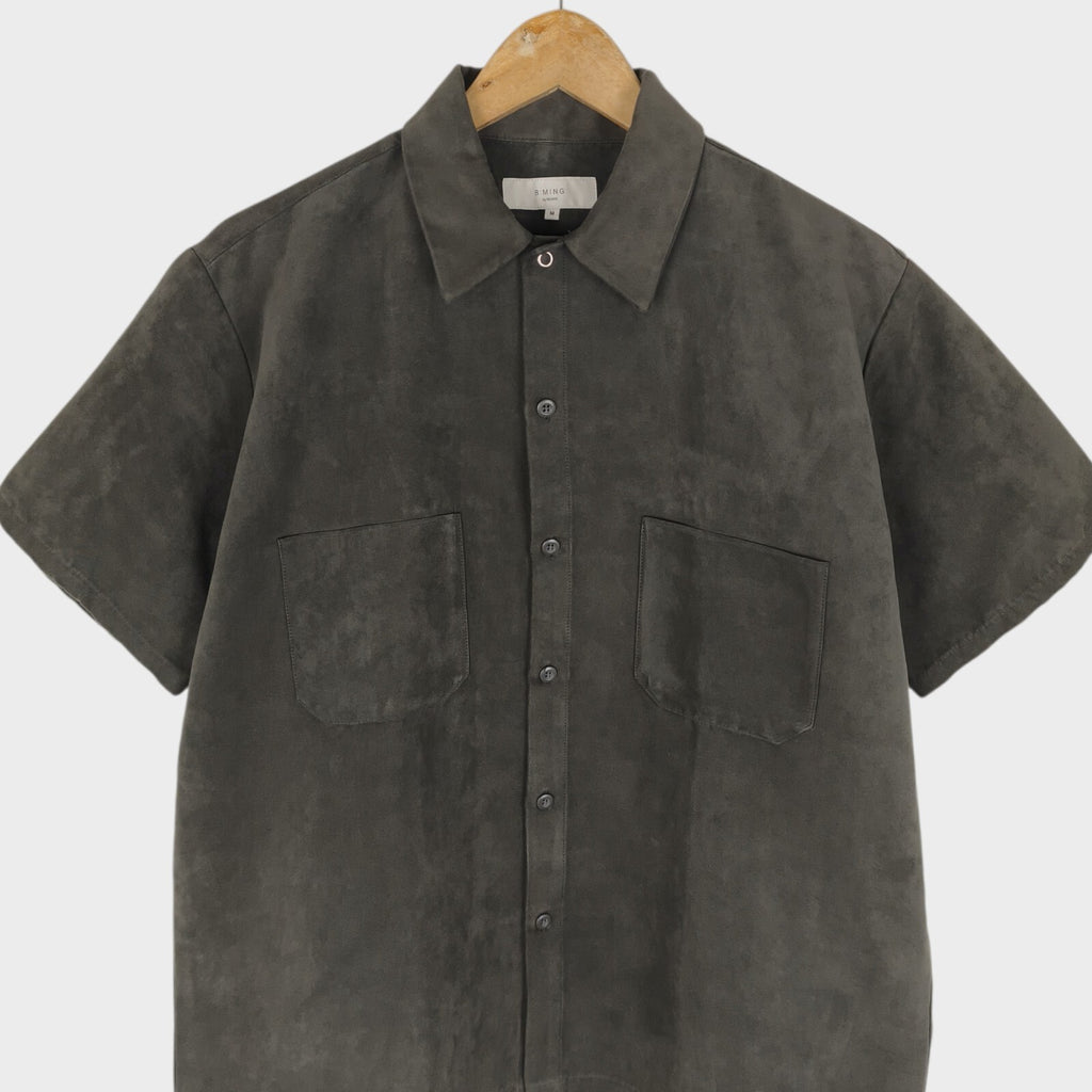 BEAMS B:MING Men's Dark Grey Faux Suede Short Sleeved Shirt