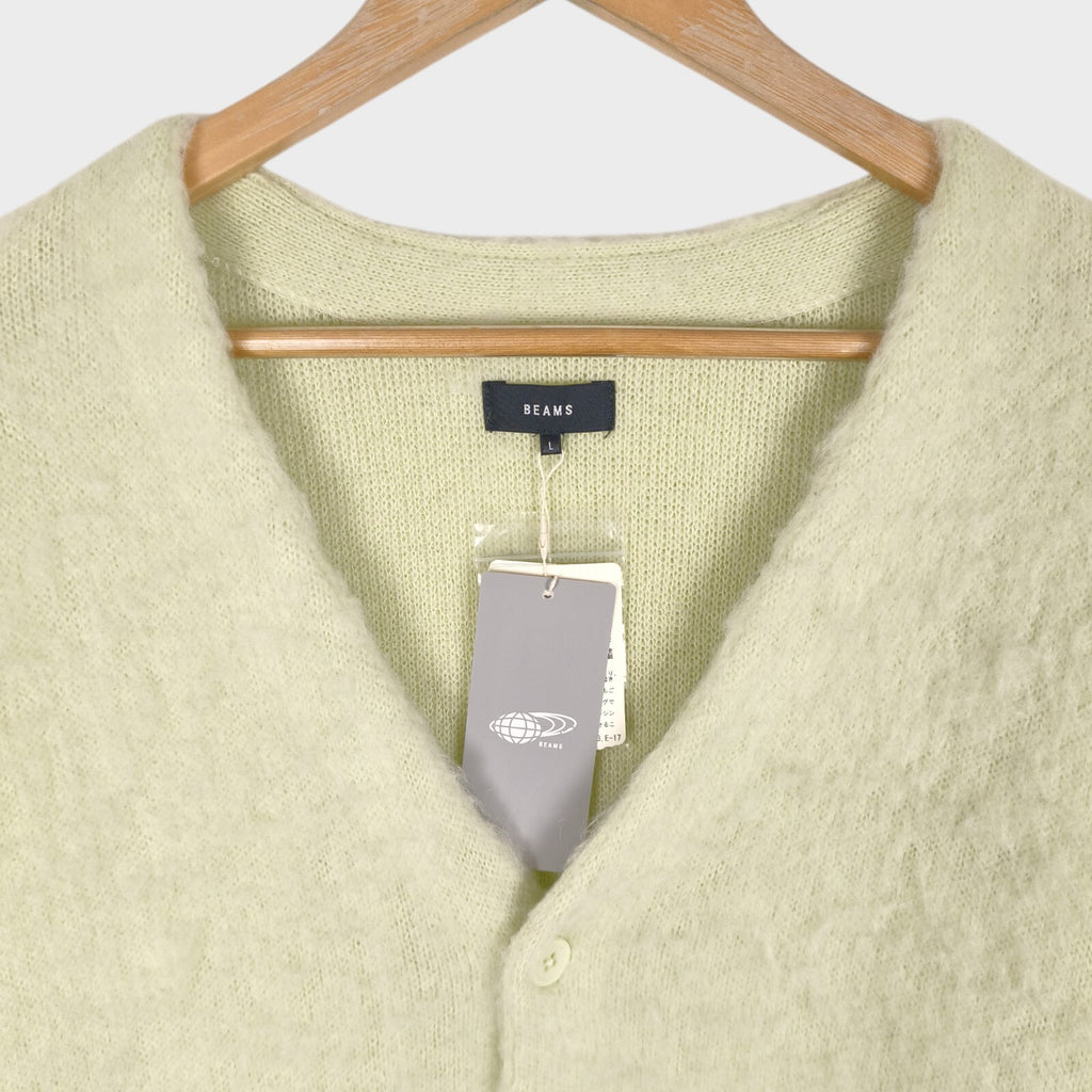 BEAMS Men's Light Yellow Mohair Blend Shaggy Grunge Cardigan