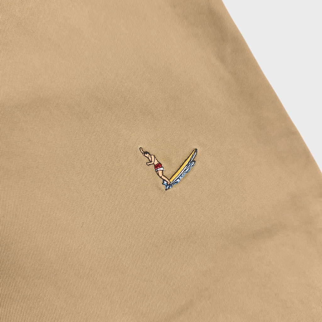 BEAMS PLUS x J.CREW Men's Beige Surfer Embroidery Pleated Chino Trousers