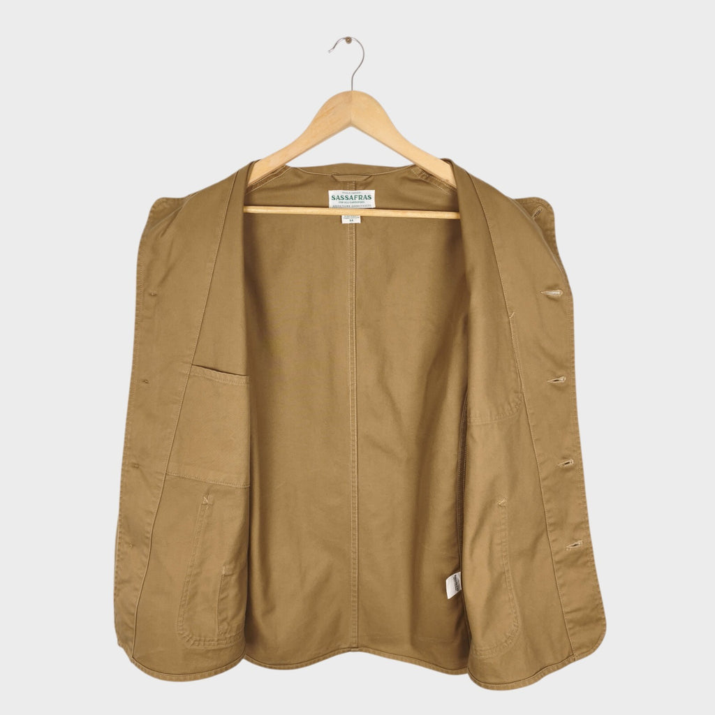 SASSAFRAS Men's Made in Japan Beige Heavy Cotton Twill Sprayer Chore Jacket