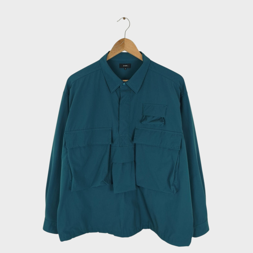 BEAMS Men's Teal Oversized Fit Utility Pullover Action Overshirt
