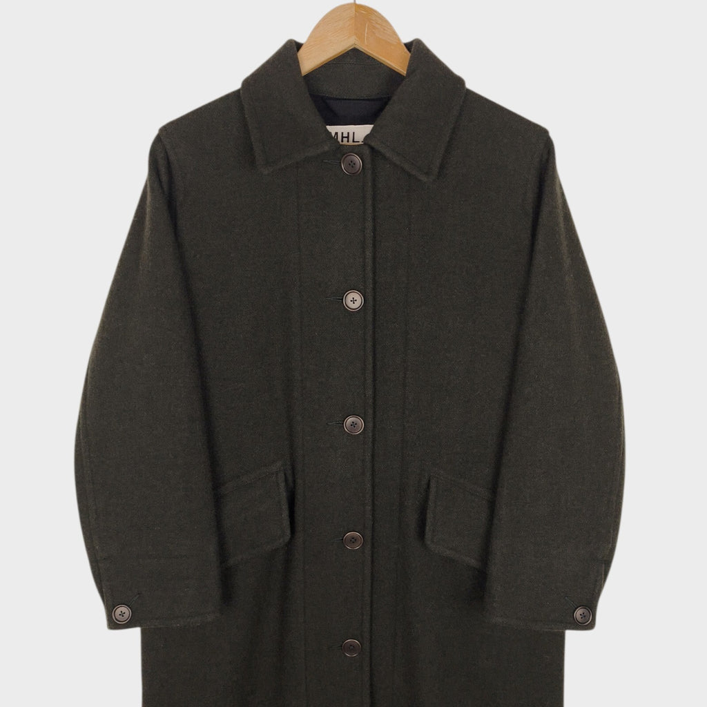 MHL MARGARET HOWELL Women's Dark Green 100% Wool Coat