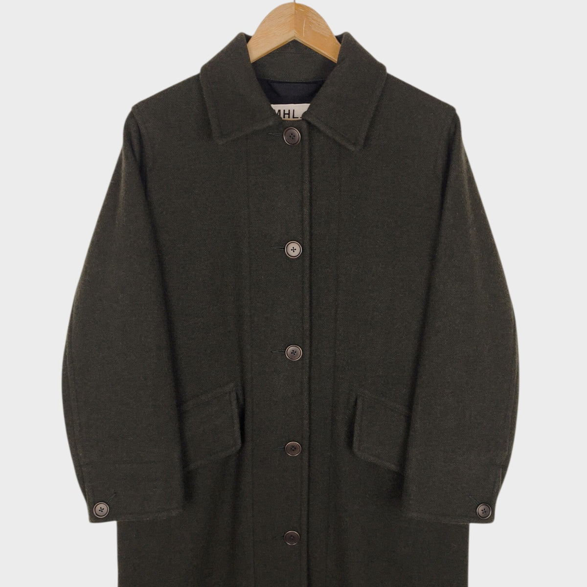 MHL MARGARET HOWELL Women's Dark Green 100% Wool Coat