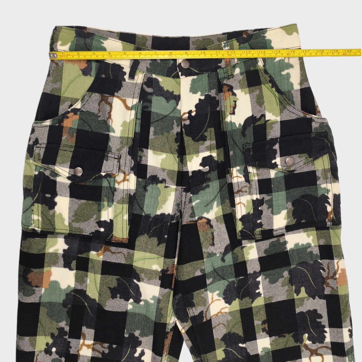 BEAMS PLUS Men's 100% Wool Check Camouflage Bush Cargo Trousers
