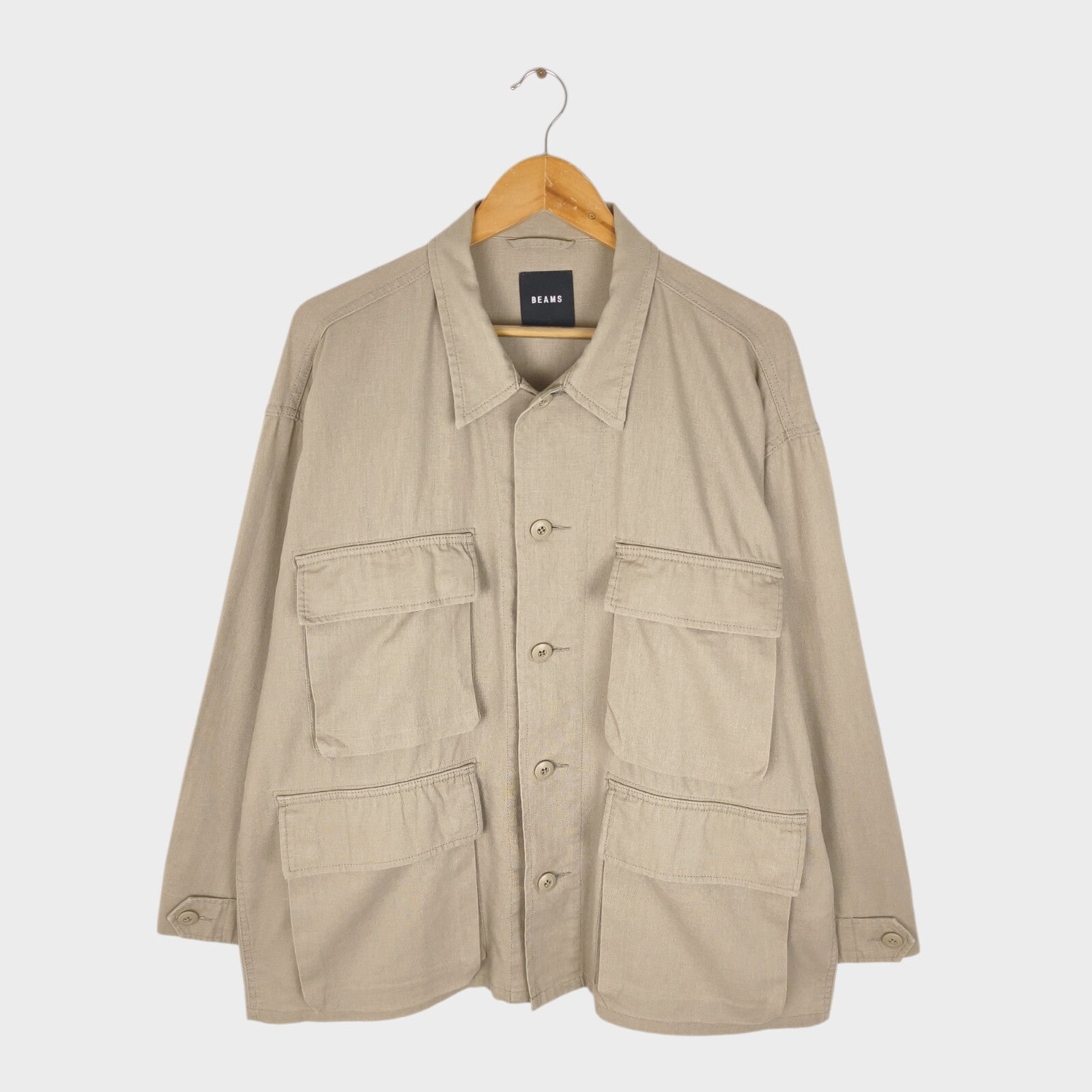 BEAMS Men's Taupe Linen/Cotton Oversized Fit Safari Jungle Jacket