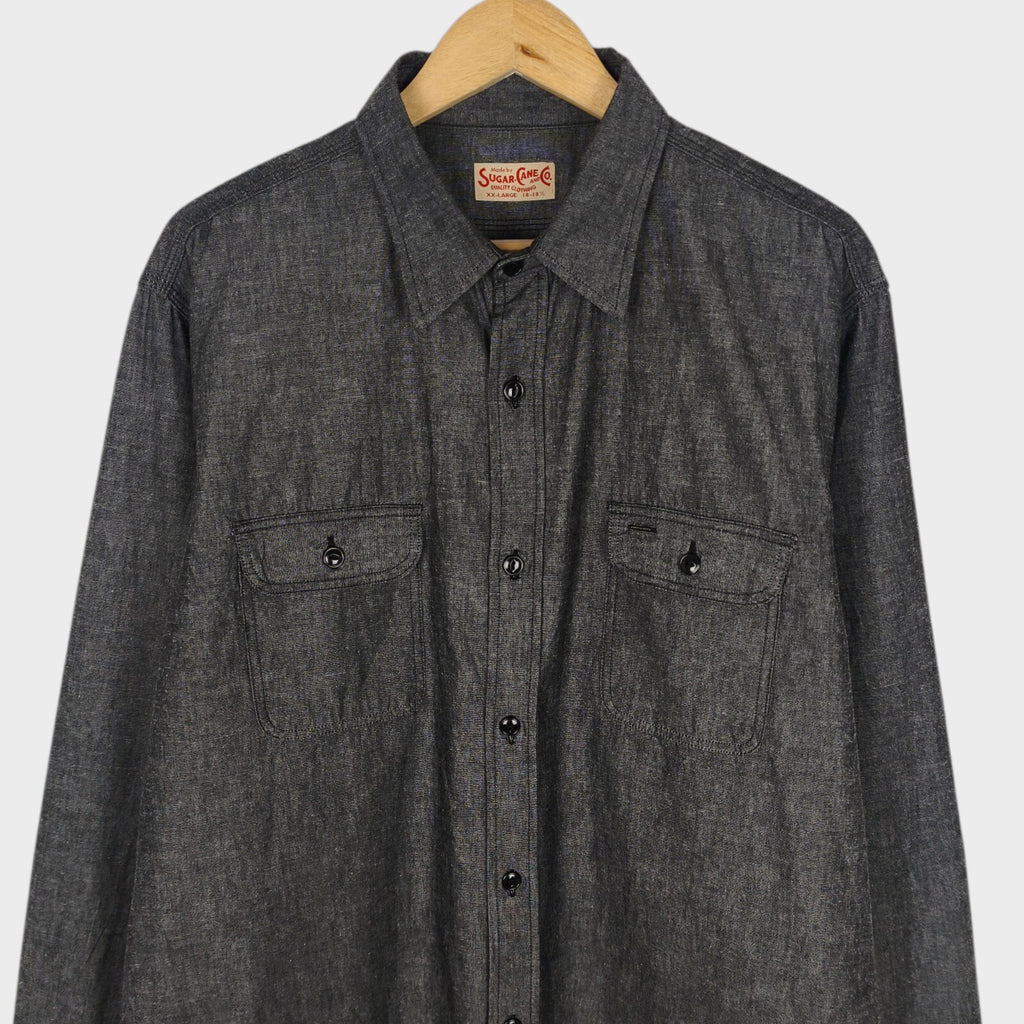 SUGAR CANE Men's Made in Japan Dark Grey Chambray Work Shirt