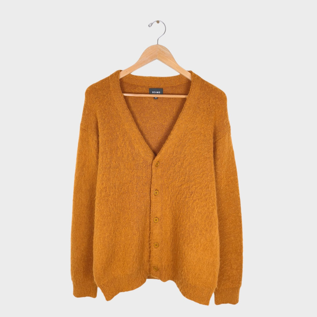 BEAMS Men's Tan/Orange Mohair Blend Shaggy Grunge Cardigan
