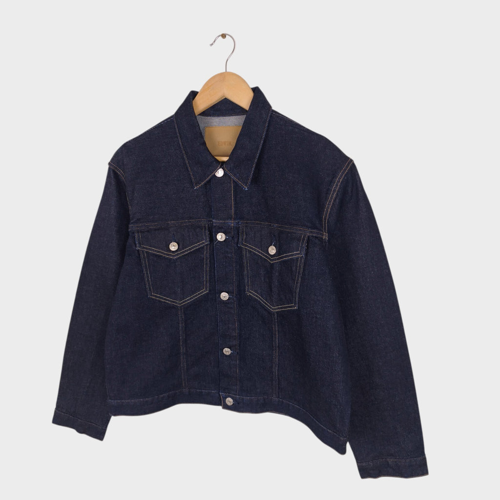 EDWIN Japan Men's Dark Blue Cropped Trucker Jacket