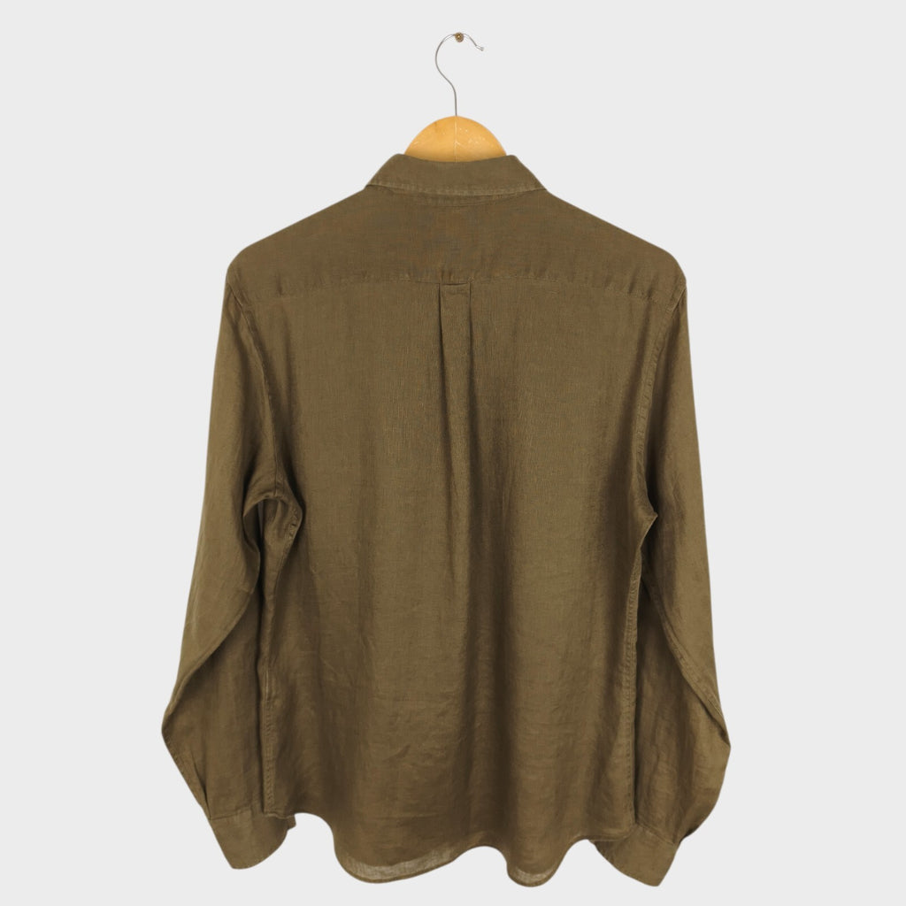 BEAMS Men's Olive Green 100% Linen Shirt